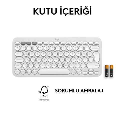 LOGITECH K380S PEBBLE KEYS 2 ÇOKLU CİHAZ ÖZELLİKLİ BLUETOOTH TÜRKÇE Q KLAVYE - BEYAZ 920-011860 Hover