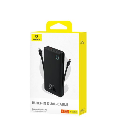 Baseus Airpow Lite Power Bank 10000mAh 22.5W Çift Kablo - Siyah Hover