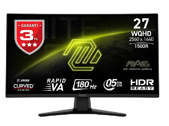MSI 27 MAG 274CQF 2560x1440 (WQHD) CURVE 1500R RAPID VA 180HZ 0.5MS (GTG) ADAPTIVE-SYNC SIYAH GAMING MONITOR